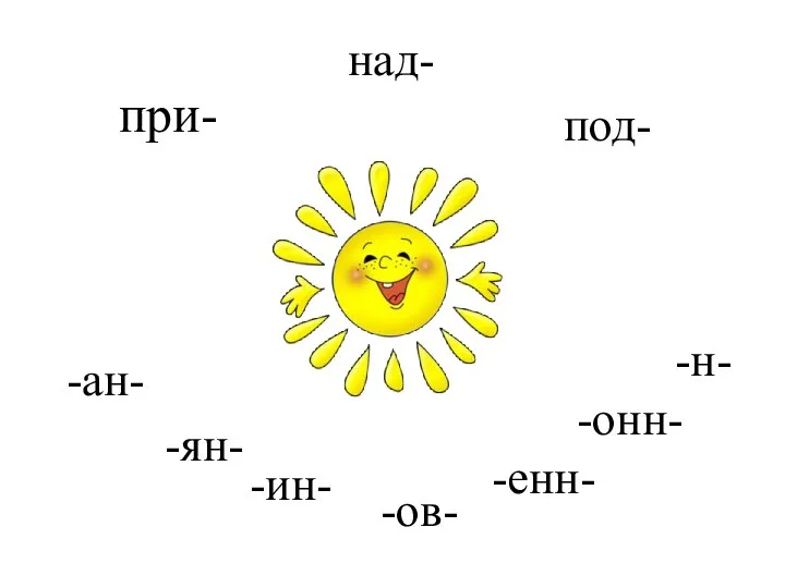 при- -ов- -ан- над- под- -н- -ян- -ин- -енн- -онн-