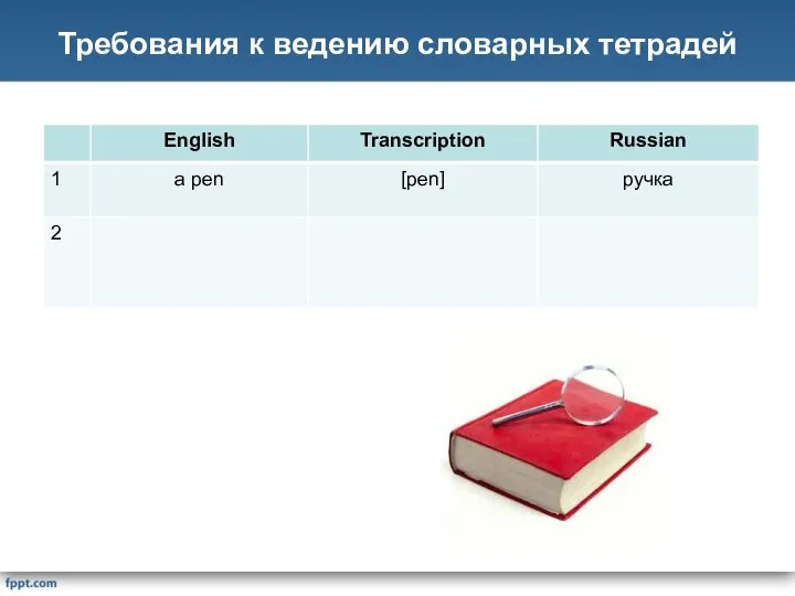 Требования к ведению словарных тетрадей