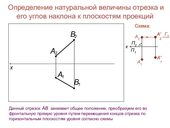 Определение натуральной величины отрезка и его углов наклона к плоскостям проекций Данный