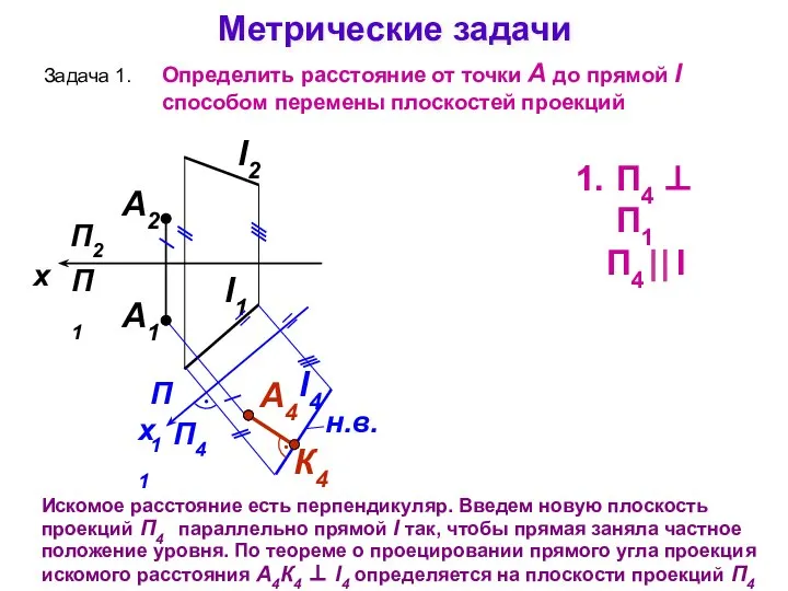 Метрические задачи Задача 1. Определить расстояние от точки А до прямой l