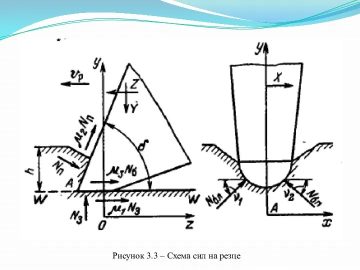 Рисунок 3.3 – Схема сил на резце