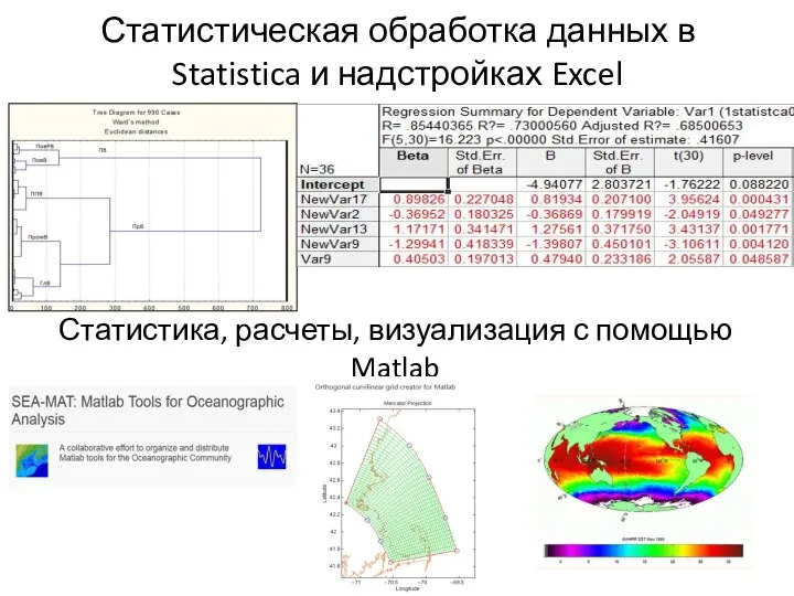 Статистическая обработка данных в Statistica и надстройках Excel Статистика, расчеты, визуализация с помощью Matlab