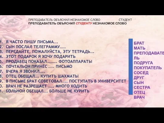 ПРЕПОДАВАТЕЛЬ ОБЪЯСНИЛ НЕЗНАКОМОЕ СЛОВО СТУДЕНТ ПРЕПОДАВАТЕЛЬ ОБЪЯСНИЛ СТУДЕНТУ НЕЗНАКОМОЕ СЛОВО Я ЧАСТО