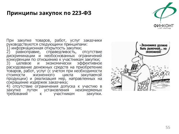 Принципы закупок по 223-ФЗ При закупке товаров, работ, услуг заказчики руководствуются следующими