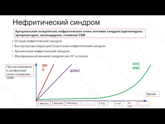 Нефритический синдром Острый нефритический синдром Быстропрогрессирующий (подострый) нефритический синдром Хронический нефритический синдром