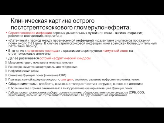 Клиническая картина острого постстрептококкового гломерулонефрита: Стрептококковая инфекция верхних дыхательных путей или кожи