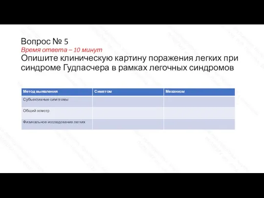 Вопрос № 5 Время ответа – 10 минут Опишите клиническую картину поражения