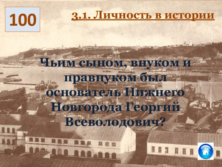 100 3.1. Личность в истории Чьим сыном, внуком и правнуком был основатель Нижнего Новгорода Георгий Всеволодович?