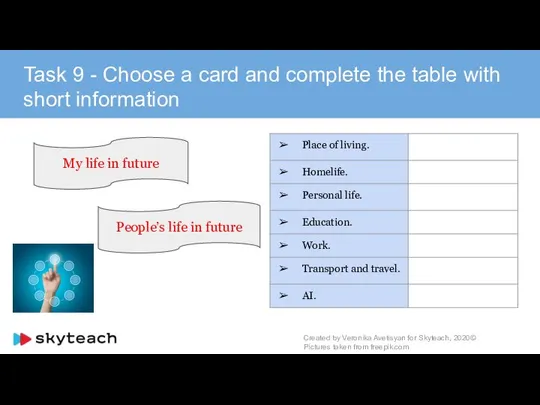 Task 9 - Choose a card and complete the table with short
