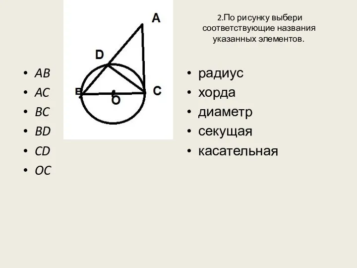 2.По рисунку выбери соответствующие названия указанных элементов. AB AC BC BD CD