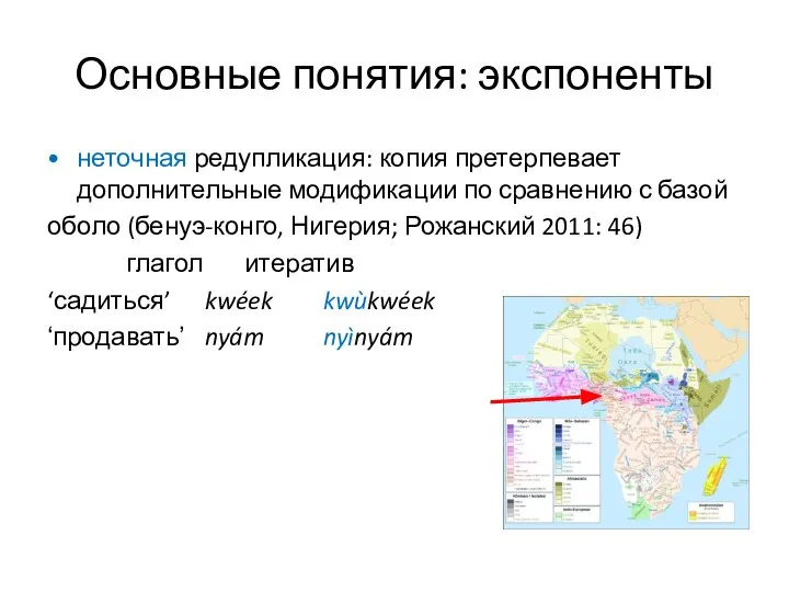 Основные понятия: экспоненты неточная редупликация: копия претерпевает дополнительные модификации по сравнению с