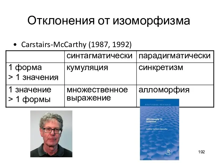 Отклонения от изоморфизма Carstairs-McCarthy (1987, 1992)