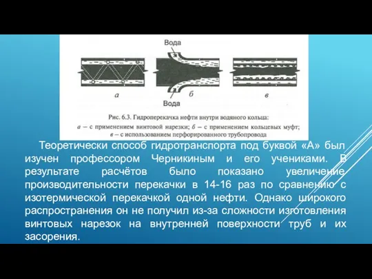 Теоретически способ гидротранспорта под буквой «А» был изучен профессором Черникиным и его