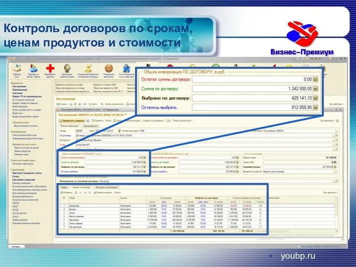 Контроль договоров по срокам, ценам продуктов и стоимости youbp.ru