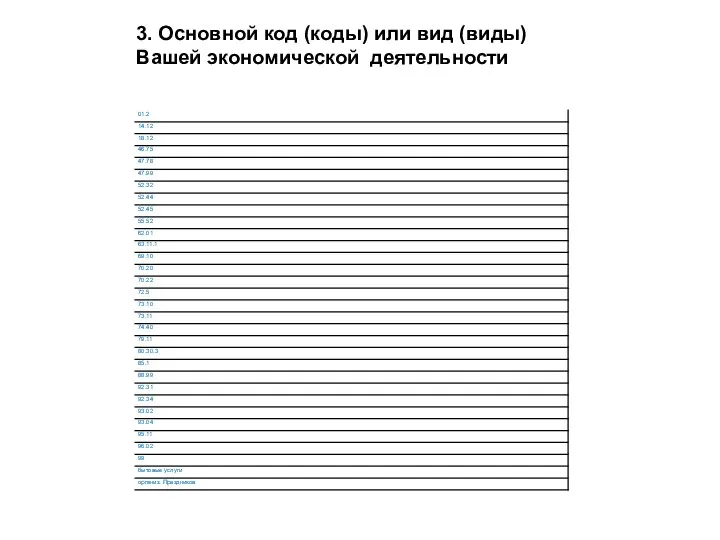 3. Основной код (коды) или вид (виды) Вашей экономической деятельности