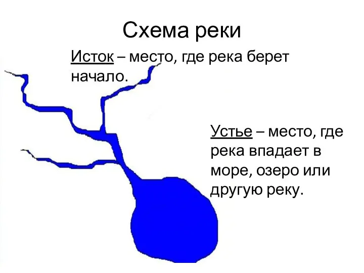 Схема реки Исток – место, где река берет начало. Устье – место,