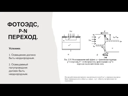 ФОТОЭДС, P-N ПЕРЕХОД. Условия: 1. Освещение должно быть неоднородным. 2. Освещаемый полупроводник