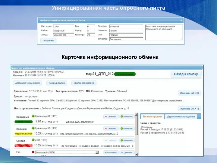 Карточка информационного обмена Унифицированная часть опросного листа