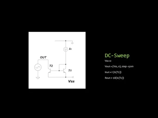 DC-Sweep Vss Vout = (Vss, 0), step ~50m Iout = I (Ic(T2))