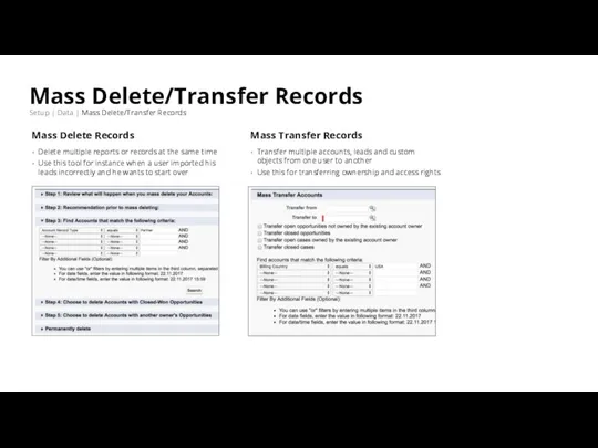 Mass Delete/Transfer Records Setup | Data | Mass Delete/Transfer Records Mass Delete