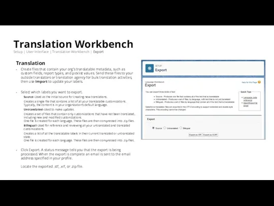 Translation Workbench Setup | User Interface | Translation Workbench | Export Translation