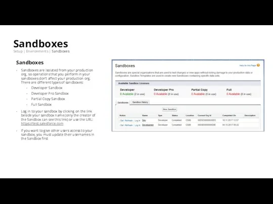 Sandboxes Setup | Environments | Sandboxes Sandboxes Sandboxes are isolated from your