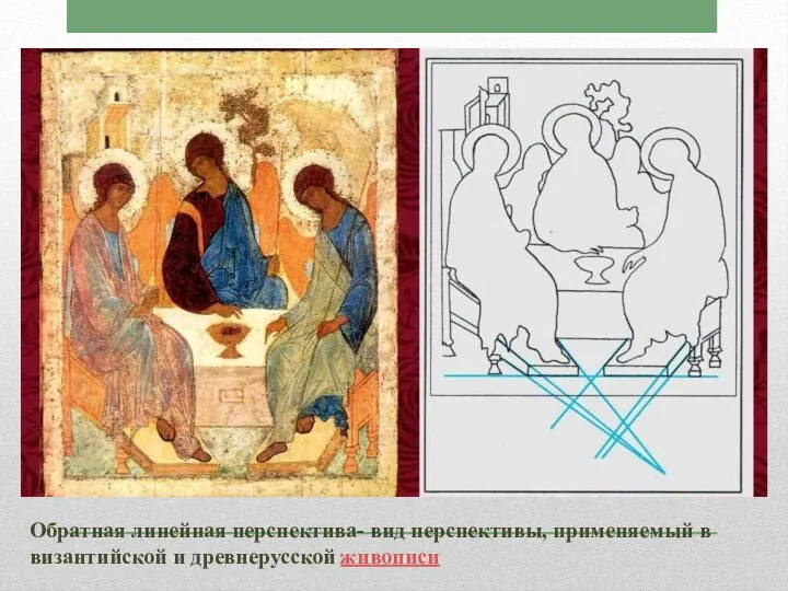 Обратная линейная перспектива- вид перспективы, применяемый в византийской и древнерусской живописи