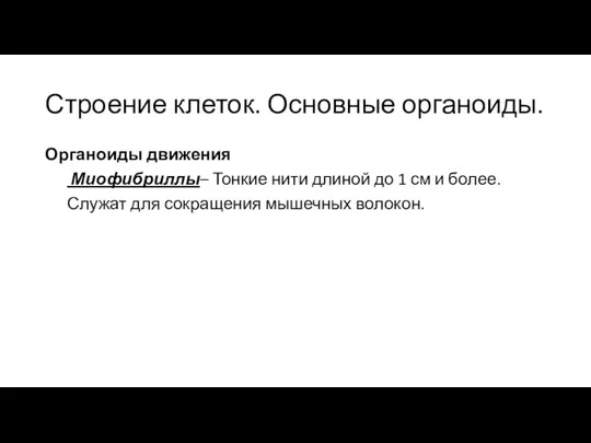 Строение клеток. Основные органоиды. Органоиды движения Миофибриллы– Тонкие нити длиной до 1