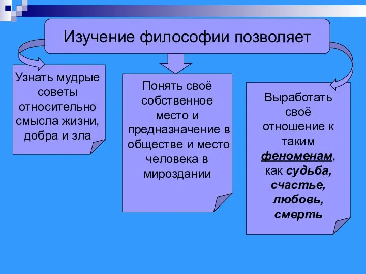 Изучение философии позволяет Узнать мудрые советы относительно смысла жизни, добра и зла