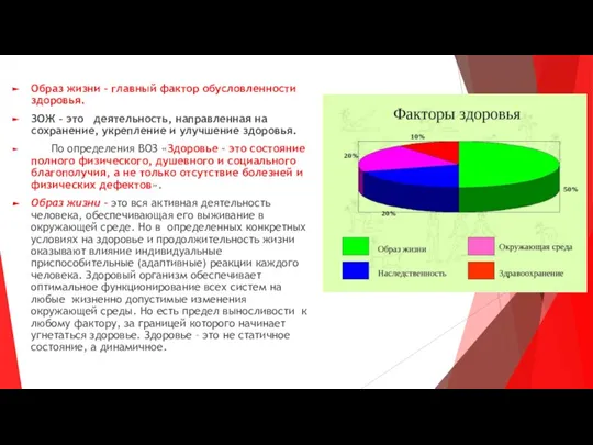 Образ жизни – главный фактор обусловленности здоровья. ЗОЖ – это деятельность, направленная