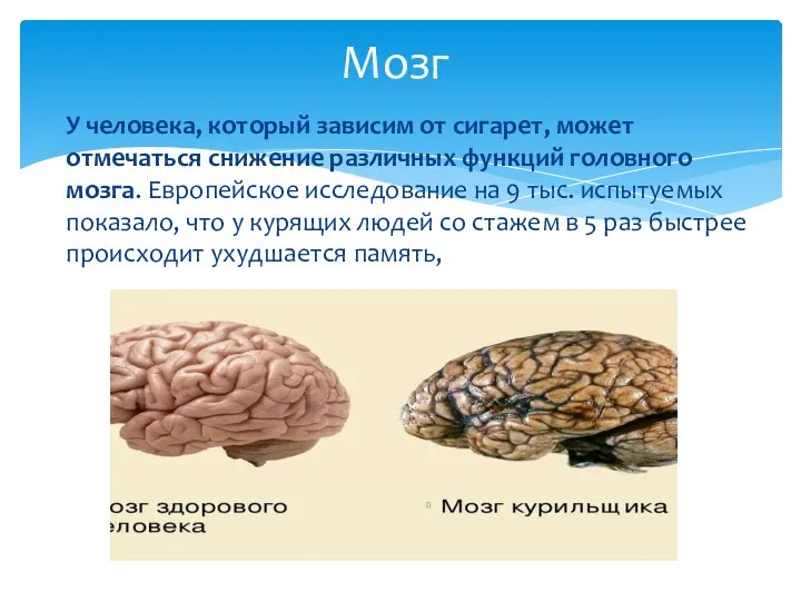 У человека, который зависим от сигарет, может отмечаться снижение различных функций головного