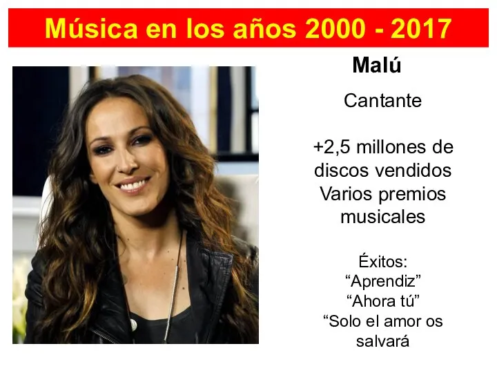 Música en los años 2000 - 2017 Malú Cantante +2,5 millones de