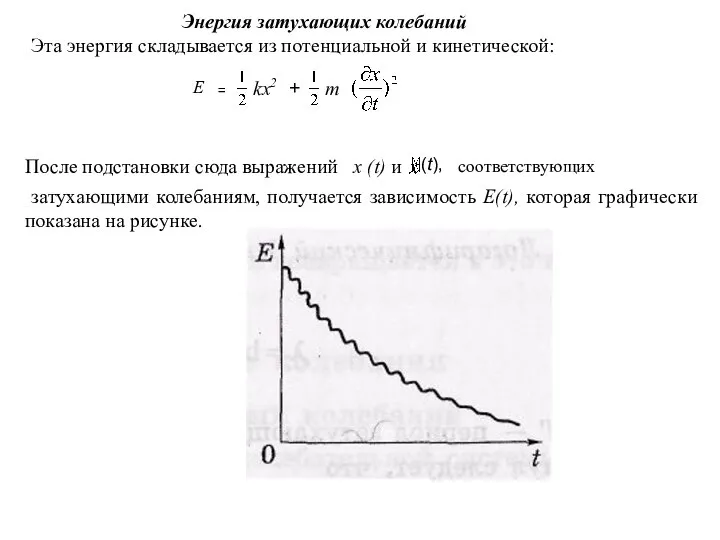 Энергия затухающих колебаний Эта энергия складывается из потенциальной и кинетической: После подстановки