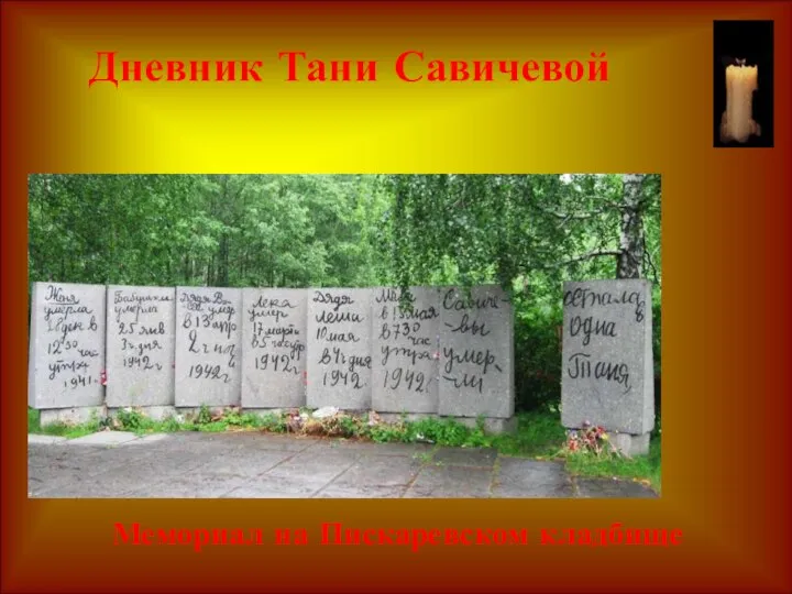 Дневник Тани Савичевой Мемориал на Пискаревском кладбище