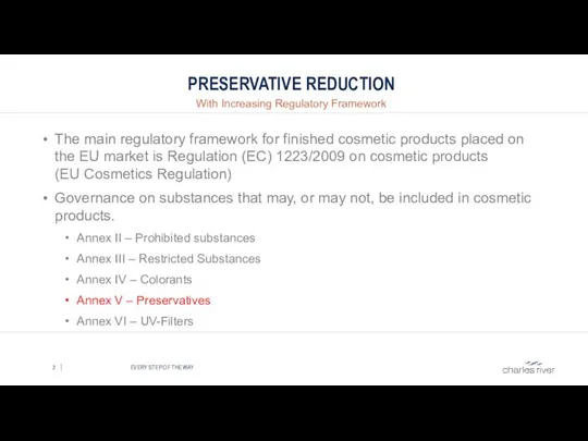 PRESERVATIVE REDUCTION With Increasing Regulatory Framework EVERY STEP OF THE WAY The