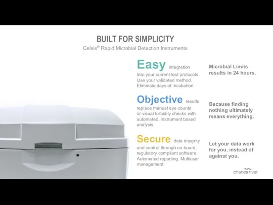 EVERY STEP OF THE WAY BUILT FOR SIMPLICITY Celsis® Rapid Microbial Detection