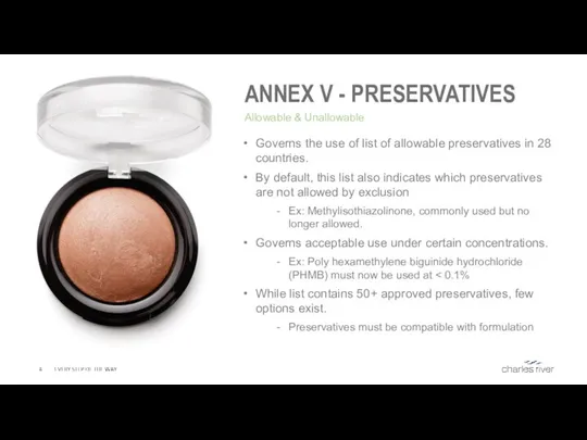 ANNEX V - PRESERVATIVES Allowable & Unallowable Governs the use of list