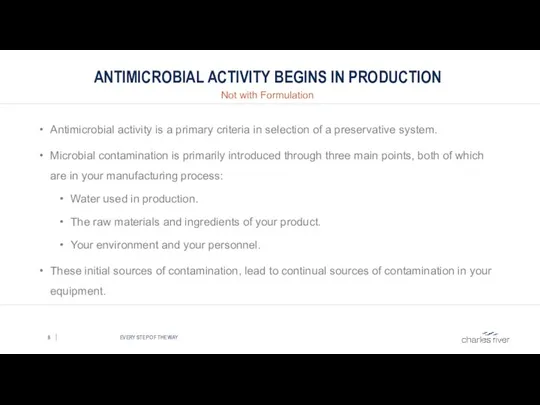 ANTIMICROBIAL ACTIVITY BEGINS IN PRODUCTION Not with Formulation EVERY STEP OF THE