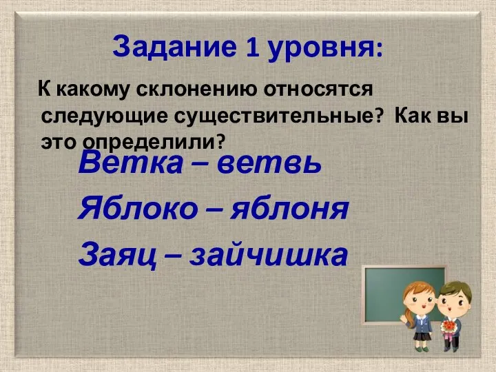 Задание 1 уровня: К какому склонению относятся следующие существительные? Как вы это