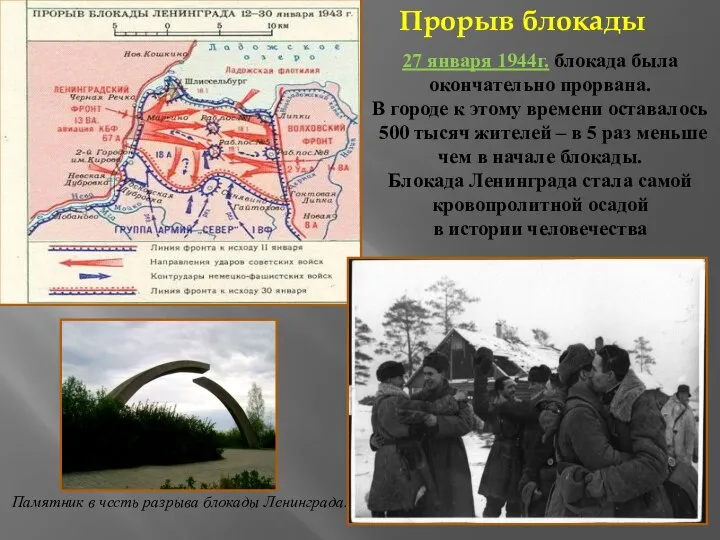 Прорыв блокады 27 января 1944г. блокада была окончательно прорвана. В городе к