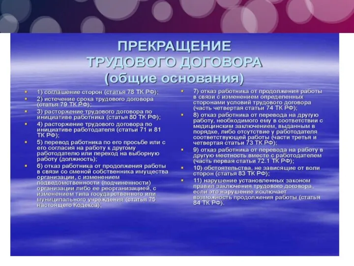 6. Прекращение трудового договора: общие основания.