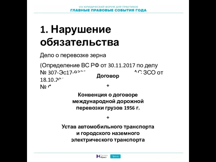 1. Нарушение обязательства Дело о перевозке зерна (Определение ВС РФ от 30.11.2017