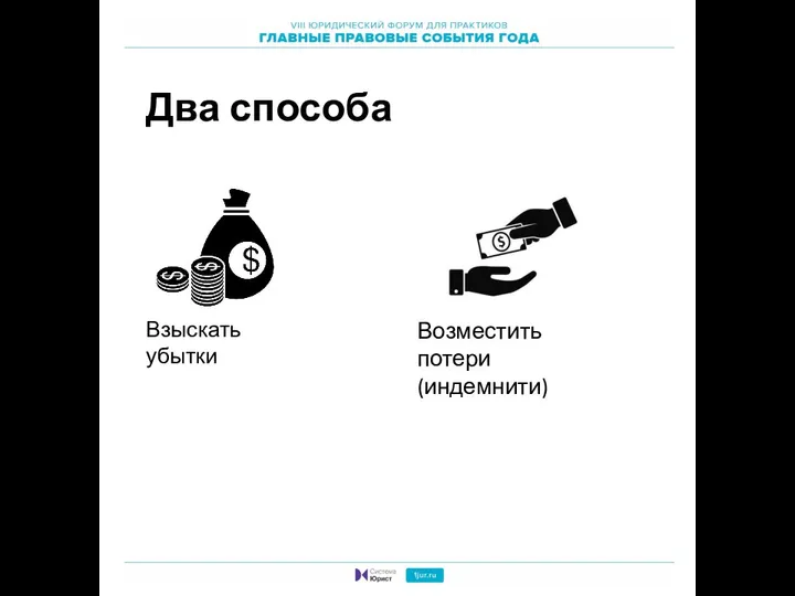 Два способа Взыскать убытки Возместить потери (индемнити)