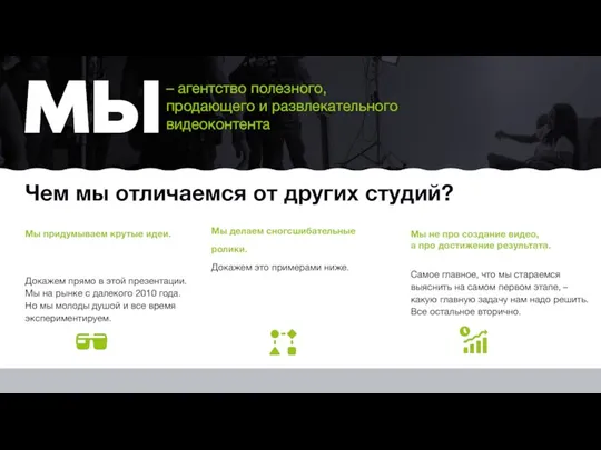 – агентство полезного, продающего и развлекательного видеоконтента Чем мы отличаемся от других