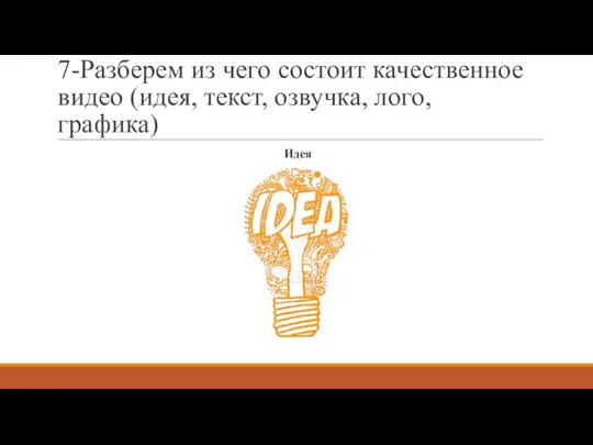 7-Разберем из чего состоит качественное видео (идея, текст, озвучка, лого, графика) Идея