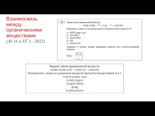 Взаимосвязь между органическими веществами (№ 16 в ЕГЭ - 2022) Задана схема