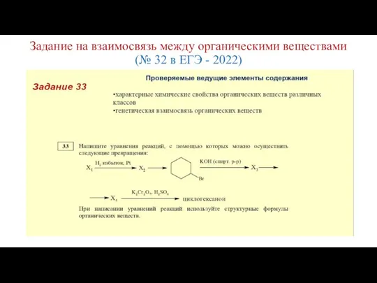 Задание на взаимосвязь между органическими веществами (№ 32 в ЕГЭ - 2022)