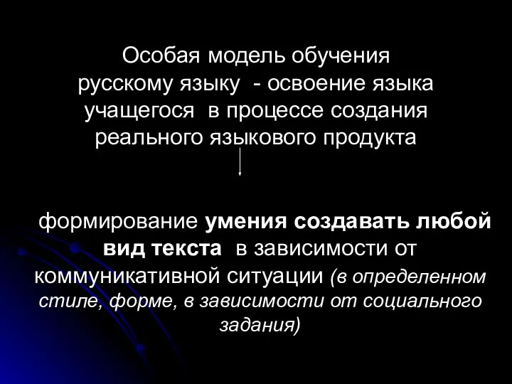 Особая модель обучения русскому языку - освоение языка учащегося в процессе создания