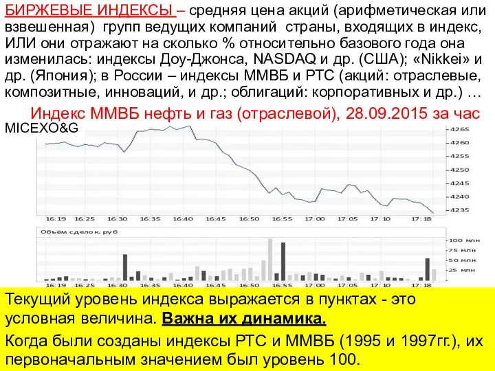 Текущий уровень индекса выражается в пунктах - это условная величина. Важна их