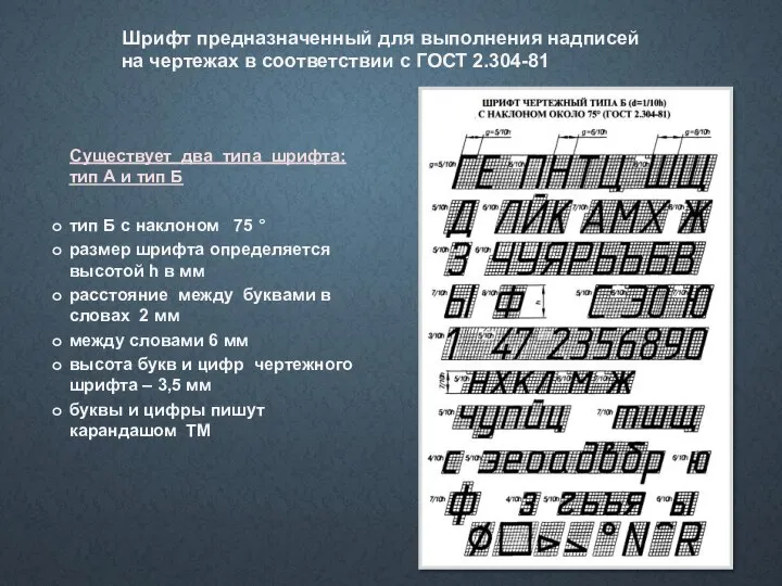 Шрифт предназначенный для выполнения надписей на чертежах в соответствии с ГОСТ 2.304-81